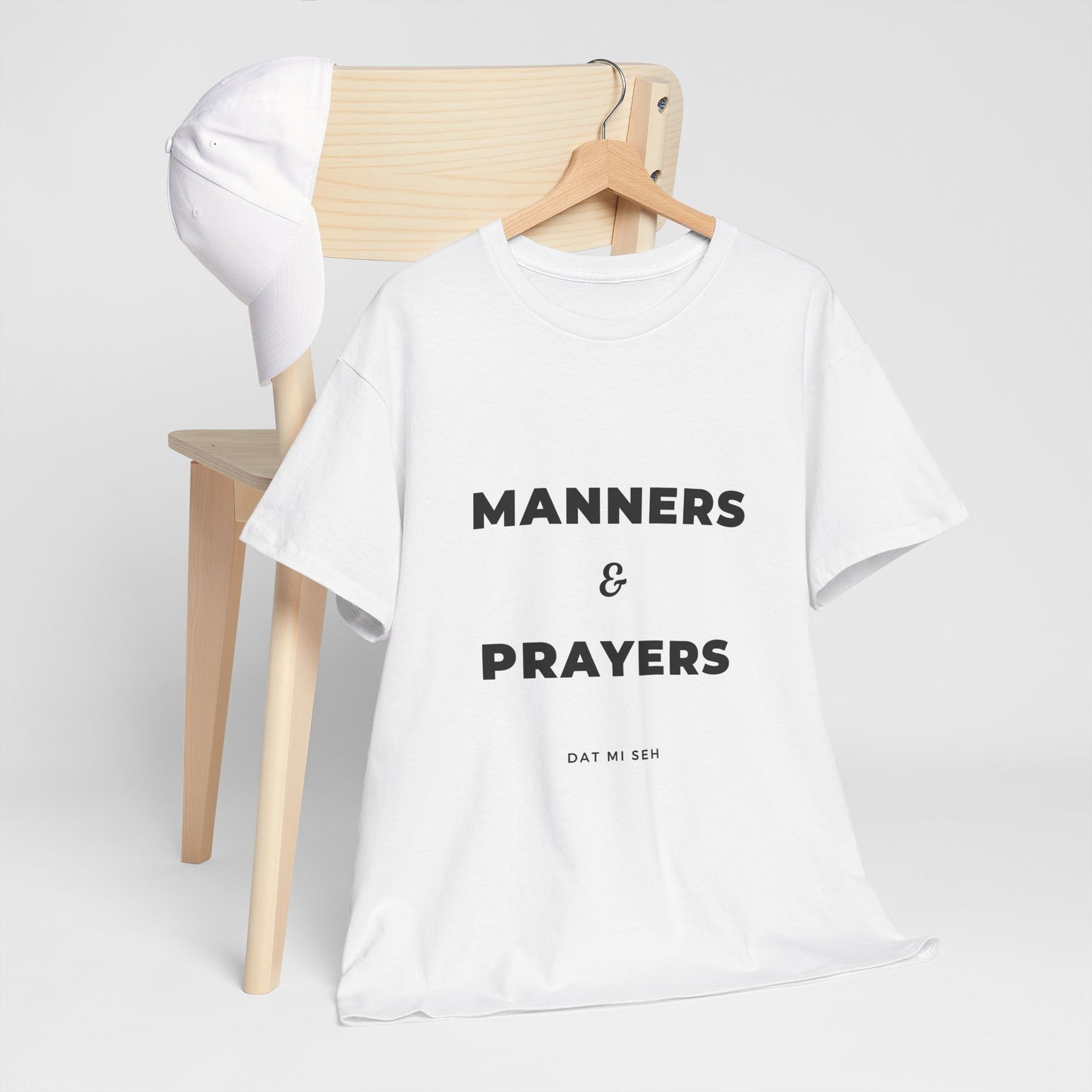 WHITE 'MANNERS & PRAYERS' T-SHIRT - UNISEX